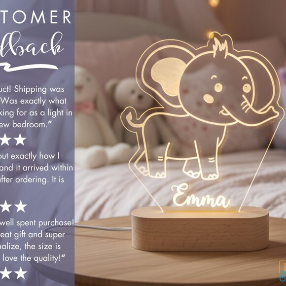 Elephant Custom Name Light • Personalized LED Cloud Decor • Baby Gift - Picture 7 of 8